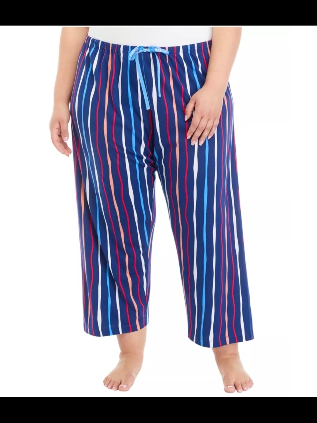 Nwt Hue Blue Multicolor Stripe Wide-Leg Lounge Pants Size 1x